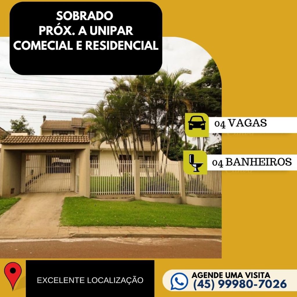 SOBRADO COMERCIAL OU RESIDENCIAL PRÓXIMO A UNIPAR